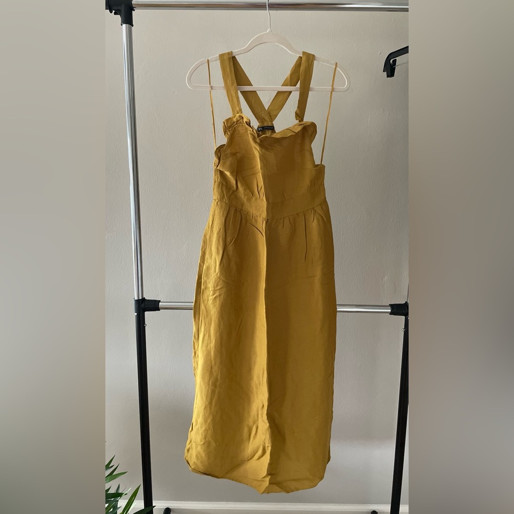 Zara Maxi Linen Mustard Dress